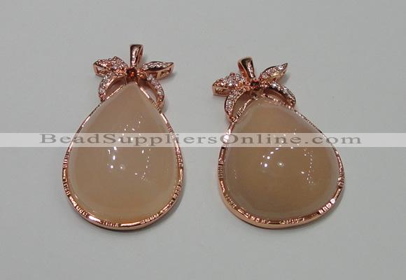 NGP2145 28*48mm agate gemstone pendants with crystal pave alloy settings