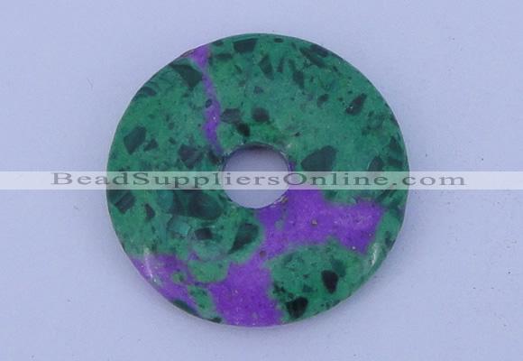 NGP223 5*30mm synthetic ruby zoisite & malachite gemstone donut pendant