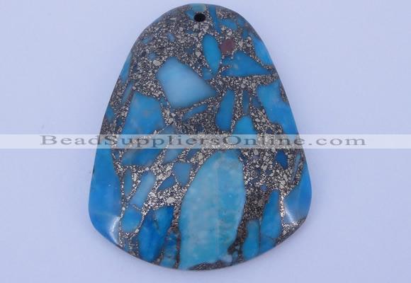 NGP238 37*47mm dyed golden turquoise & pyrite gemstone pendants