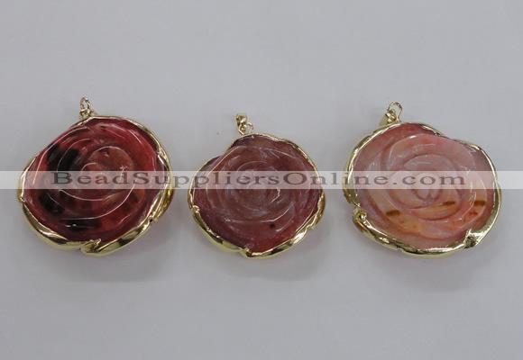 NGP2520 40mm - 45mm carved flower agate gemstone pendants