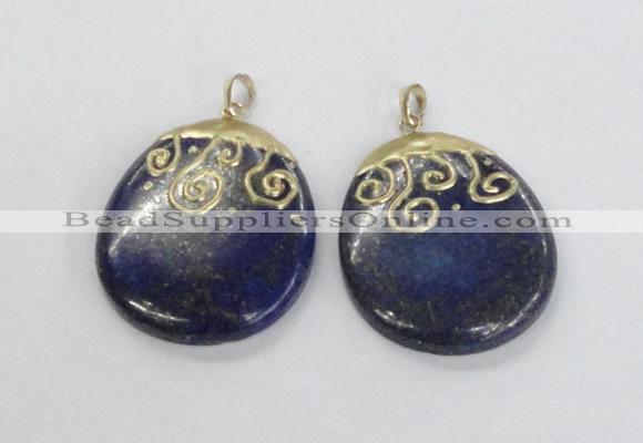 NGP2623 40*50mm oval lapis lazuli gemstone pendants wholesale