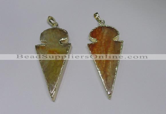 NGP2646 25*48mm - 28*54mm arrowhead agate pendants wholesale