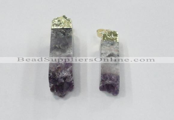 NGP2841 12*40mm - 14*50mm sticks druzy amethyst gemstone pendants