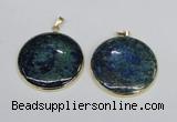 NGP2930 40*42mm flat round chrysocolla gemstone pendants