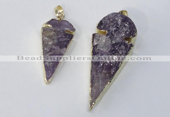 NGP3029 15*35mm – 20*50mm arrowhead amethyst gemstone pendants