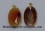 NGP3298 34*57mm faceted oval agate gemstone pendants wholesale