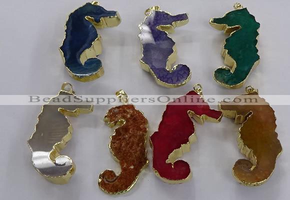 NGP3538 22*58mm - 25*55mm seahorse agate gemstone pendants