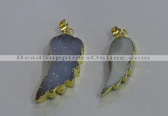 NGP3603 15*30mm - 18*40mm wing-shaped druzy agate pendants