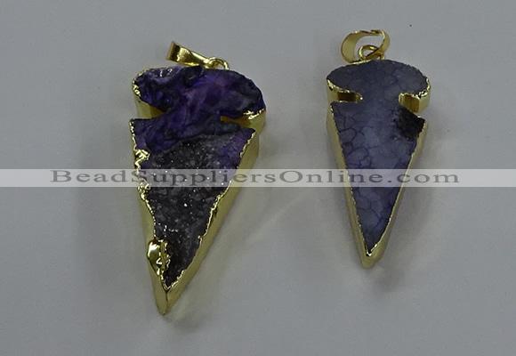 NGP3614 15*30mm - 20*40mm arrowhead druzy agate pendants