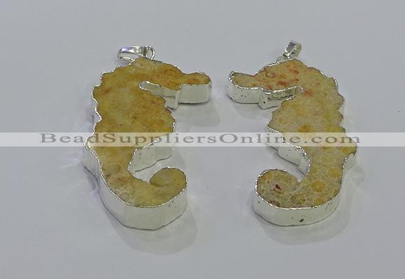 NGP3663 22*58mm - 25*55mm seahorse fossil coral pendants