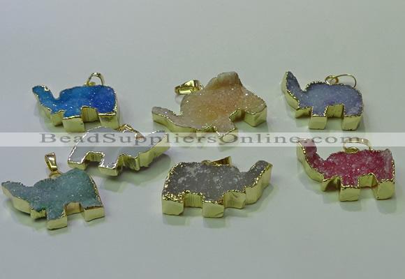 NGP3704 18*30mm - 22*35mm elephant druzy agate gemstone pendants