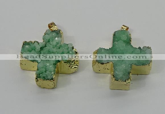 NGP4167 30*32mm cross druzy quartz pendants wholesale