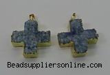 NGP4168 30*32mm cross druzy quartz pendants wholesale