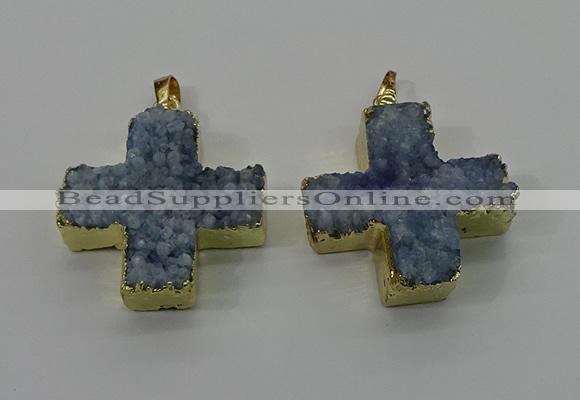 NGP4168 30*32mm cross druzy quartz pendants wholesale