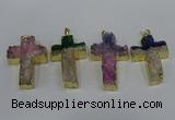 NGP4182 30*48mm - 32*50mm cross druzy quartz pendants wholesale