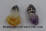 NGP4328 18*35mm - 20*40mm nuggets druzy amethyst & citrine pendants