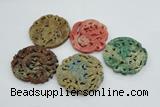 NGP4531 55*65mm - 65*68mm Carved flower jade pendants wholesale