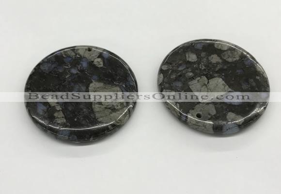 NGP5528 50mm flat round grey opal gemstone pendants