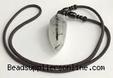 NGP5582 Black rutilated quartz teardrop pendant with nylon cord necklace