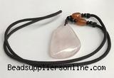 NGP5591 Rose quartz freeform pendant with nylon cord necklace