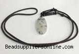 NGP5601 Black rutilated quartz oval pendant with nylon cord necklace