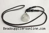 NGP5603 Black rutilated quartz teardrop pendant with nylon cord necklace