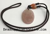 NGP5608 Strawberry quartz oval pendant with nylon cord necklace