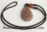 NGP5609 Strawberry quartz flat teardrop pendant with nylon cord necklace