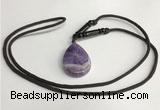 NGP5611 Dogtooth amethyst flat teardrop pendant with nylon cord necklace