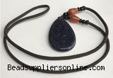 NGP5615 Blue goldstone flat teardrop pendant with nylon cord necklace