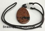 NGP5618 Mahogany obsidian flat teardrop pendant with nylon cord necklace