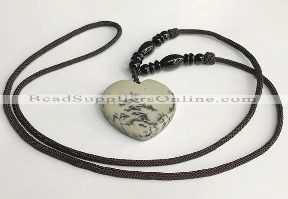 NGP5630 Jasper heart pendant with nylon cord necklace