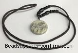 NGP5631 Jasper flat round pendant with nylon cord necklace