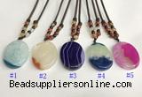 NGP5646 Agate oval pendant with nylon cord necklace