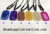 NGP5647 Agate rectangle pendant with nylon cord necklace