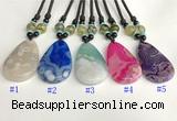 NGP5648 Agate flat teardrop pendant with nylon cord necklace