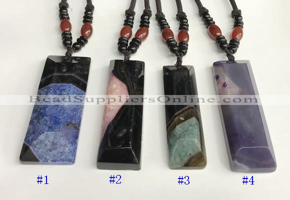 NGP5656 Agate rectangle pendant with nylon cord necklace