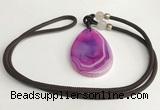 NGP5657 Agate flat teardrop pendant with nylon cord necklace