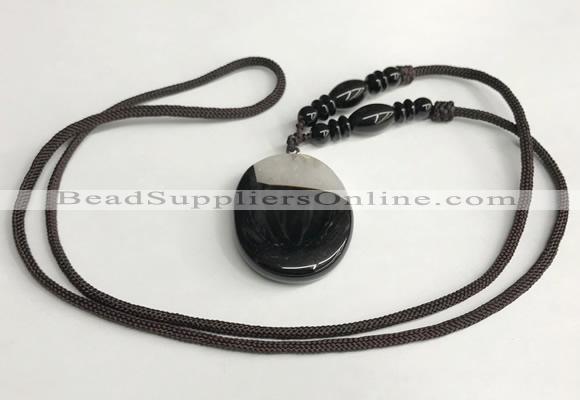 NGP5661 Agate oval pendant with nylon cord necklace