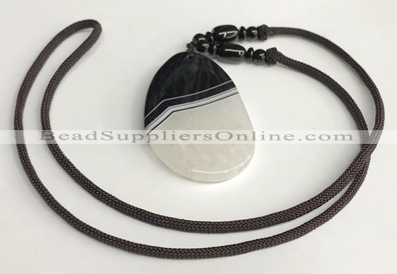 NGP5665 Agate flat teardrop pendant with nylon cord necklace