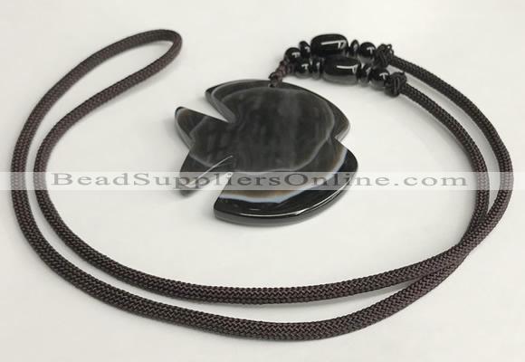 NGP5684 Agate fish pendant with nylon cord necklace