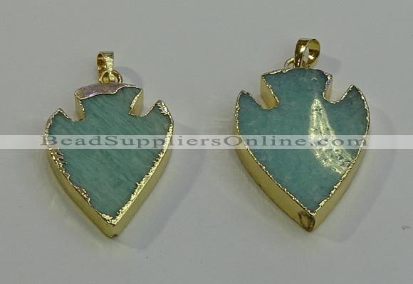 NGP6001 22*30mm - 25*35mm arrowhead amazonite gemstone pendants