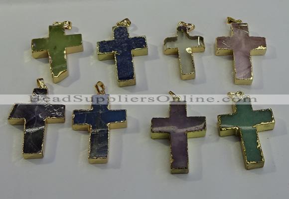 NGP6044 30*40mm - 35*45mm cross mixed gemstone pendants