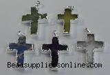 NGP6051 30*40mm - 35*45mm cross mixed gemstone pendants