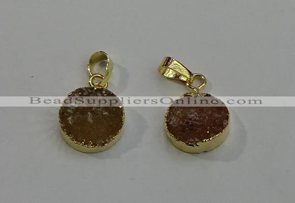 NGP6077 14mm - 15mm flat round druzy agate pendants