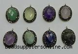 NGP6105 20*25mm - 22*30mm oval mixed gemstone pendants wholesle