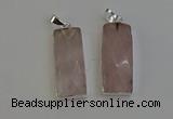 NGP6181 14*30mm - 15*38mm faceted rectangle rose quartz pendants