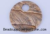 NGP619 5pcs 6*50mm picture jasper gemstone donut pendants wholesale