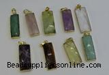 NGP6212 14*30mm - 15*38mm faceted rectangle mixed gemstone pendants