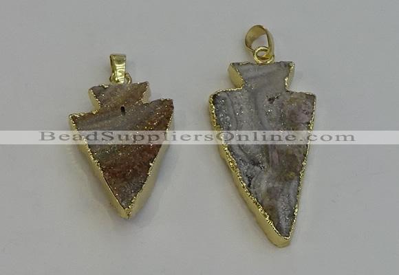 NGP6280 22*35mm - 24*45mm arrowhead druzy agate pendants